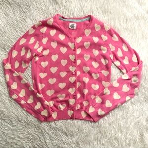 Mini Boden Pink Cardigan with White Hearts Size 11/12